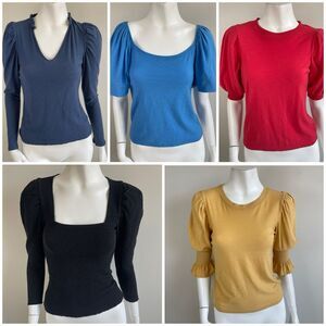 Nation Ltd 100% Pima Cotton Puff Sleeve Top Shirt Lot XS Bold Shoulder Smocked